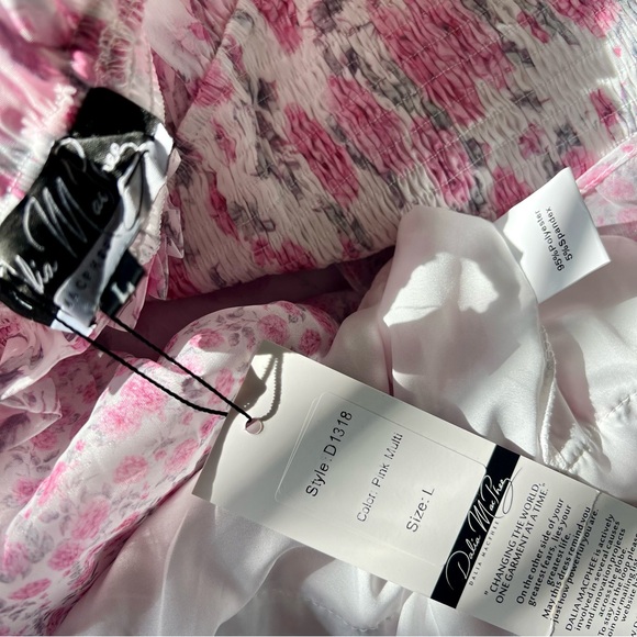 NWT Dalia Macphee Pink Floral Tiered Maxi Dress Smocked Tiered Bodice Wedding L - Picture 13 of 14